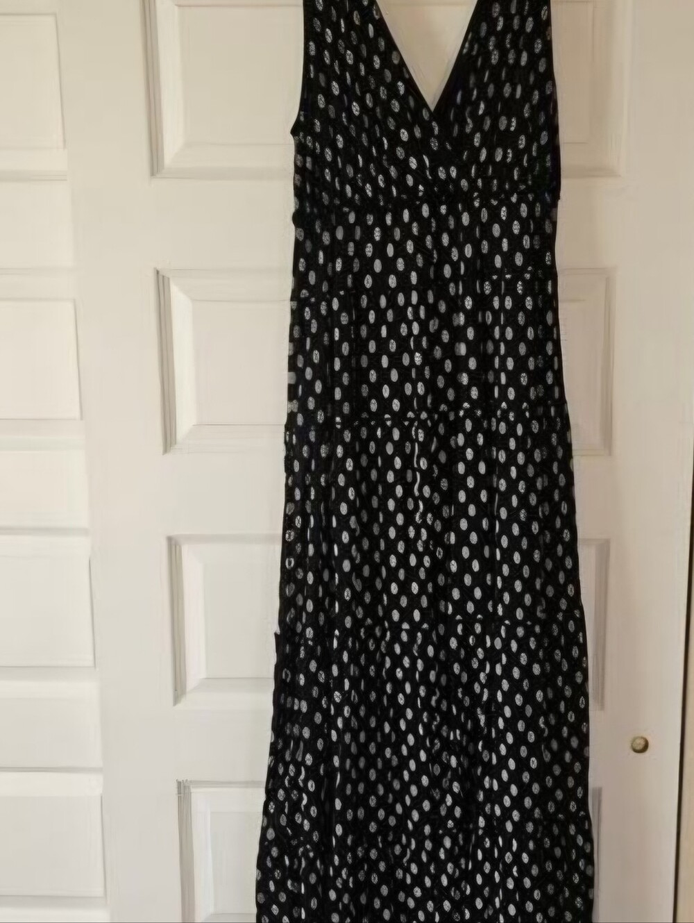 Style & Co. Black & White Clipdot Print Tiered V-Neck Maxi Dress (XL)